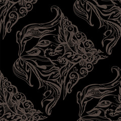 floral vintage seamless pattern. hand-drawn vector illustration on black background