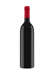 Black glass bottle for red wine isolated on white background. 3d rendering, 3d illustration