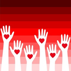 Caring up hands hearts, Volunteers icon or sign