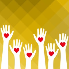Caring up hands hearts, Volunteers icon or sign