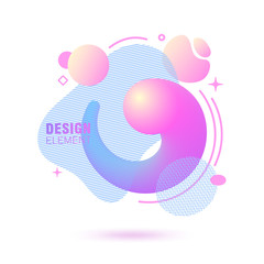 Abstract, modern, fluid, trendy gradient banner. Dynamical colored forms with lines, flowing liquid shapes and 3D elements. Template for design of a logo. Badge set for presentation.