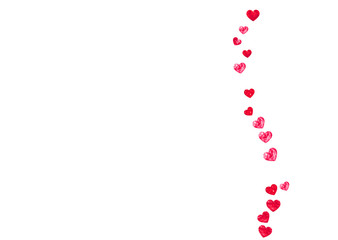 Bridal shower background with pink glitter hearts. Valentine day. Vector confetti. Hand drawn. Love theme for gift coupons, vouchers, ads, events. Wedding and bridal shower template with heart