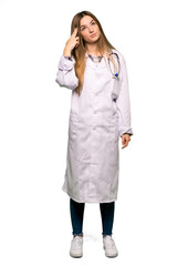 Full body Young doctor woman with problems making suicide gesture on isolated background