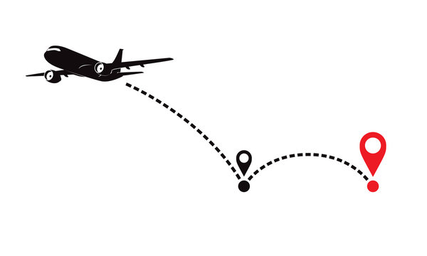 Airplane Fligth Route Or Air Plane Destination Line Path.