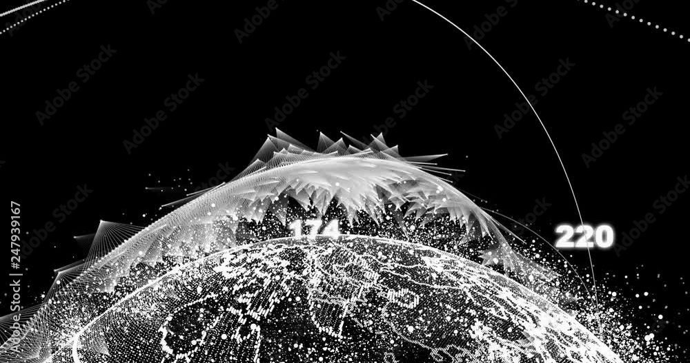 Poster abstract globe with particles and plexus structure. digital technology planet with continent forming