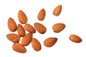 almonds isolated on white background top view