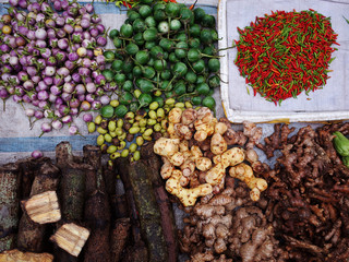 Vegetables selling at morning market in Luang Prabang, Laos