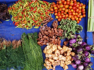 Vegetables selling at morning market in Luang Prabang, Laos