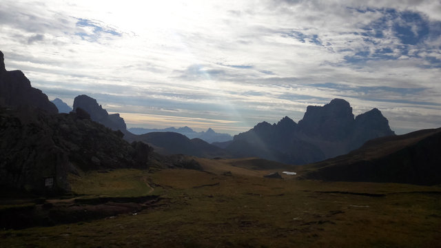 Dolomites, Italy near Cortina de Ampezzo. Mountain  Pelmo as seen from passo Giau. Lastoi de Formin. Mondeval area. Giau area