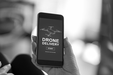 Drone delivery concept on a smartphone