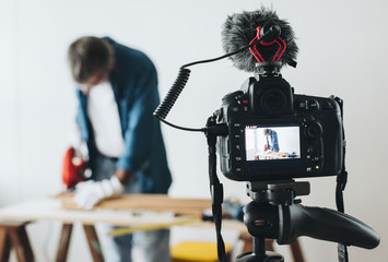 Camera recording a video for a DIY blogger
