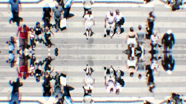 Crowd of People Walking Mirror Effect Pedestrian Crossing
