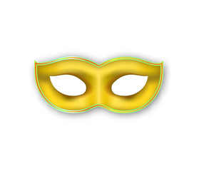 3d Mardi Gras mask gold colored. Authentic Venetian Carnival Face Mask. Masquerade party decoration on white background.