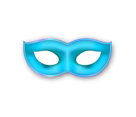 Mardi Gras mask blue color. Authentic Venetian Carnival Face Mask. Masquerade realistic party decoration isolated on white background.