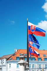 BRATISLAVA, SLOVAKIA - June 27, 2018: Slovakia flag in Bratislava City, Slovakia