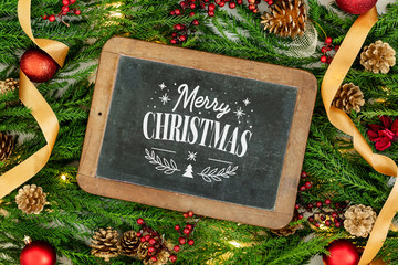 Merry Christmas greeting on a blackboard mockup