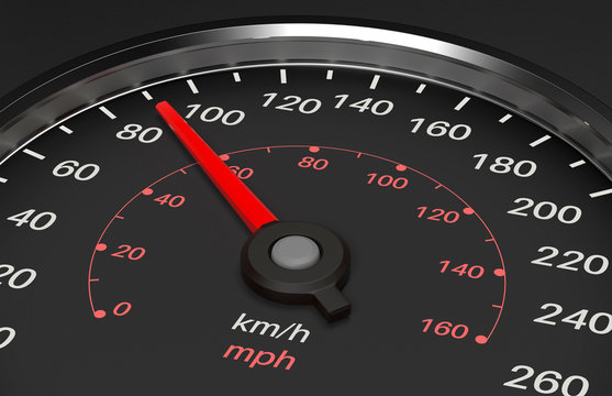Speedometer. 90 km speed. 3d rendering illustration