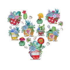 Watercolor cactus plants template.