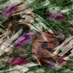 Watercolor seamless background with a pattern of leaves, abstract, decorative branches of birch, linden. Watercolor drawing, an apple-tree, a cherry, a poplar with leaves. Abstract pink paint splash