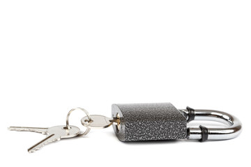 Padlock and keys isolated on white background