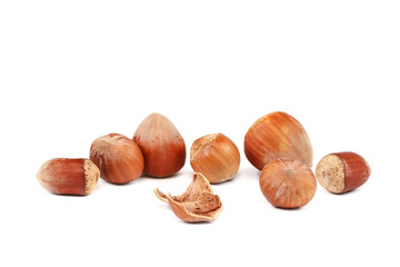 Coconut and hazelnut isolated on white background
