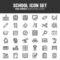[SCHOOL ICON SET] A set of school and educational icons. Contains icons for the services involved in the training. Editable stroke. 48x48 Pixel Perfect.