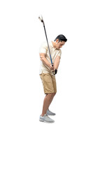 Handsome asian golf player man ready to swing a golf stick