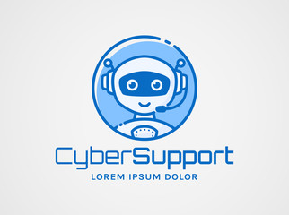 Naklejka premium Robotic customer support. Vector logo.