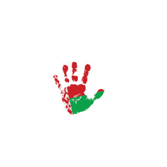 Belarus flag and hand on white background. Vector illustration
