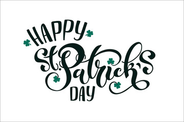 Happy Saint Patrick's day handwritten lettering typography. Hand drawn design elements. Logos and emblems for invitation, card. Vector illustration.