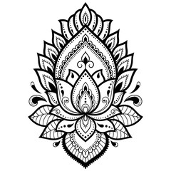 Mehndi Lotus flower pattern for Henna drawing and tattoo. Decoration in ethnic oriental, Indian style.