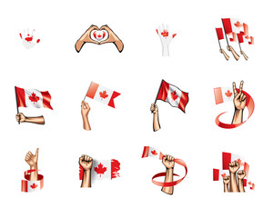 Canada flag and hand on white background. Vector illustration