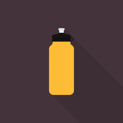 Sport plastic water bottle icon with long shadow on brown background, flat design style