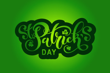 Happy Saint Patrick's day handwritten lettering typography. Hand drawn design elements. Logos and emblems for invitation, card. Vector illustration.