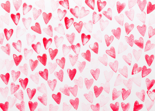 Abstract watercolor red, pink heart background. Concept love, valentine day greeting card.