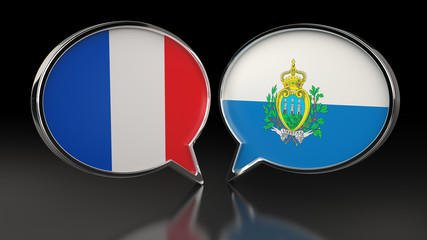 France and San Marino flags with Speech Bubbles. 3D illustration