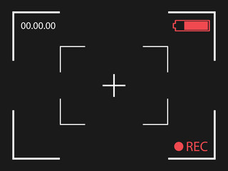 Camera frame viewfinder screen on black background. Vector illustration.