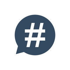 Hashtag icon in speech bubble. Vector illustration, flat design.
