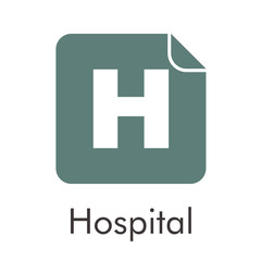Logotipo Hospital con letra H en cuadrado con esquina doblada en color gris
