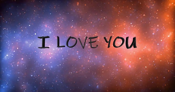 cinemagraph - endless loop: I Love You text with sparkling particles against multicolored background 