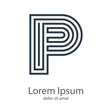 Logotipo abstracto letra P may&uacute;scula con lineas paralelas como laberinto en color gris
