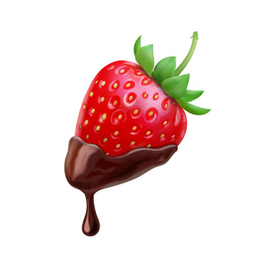 Strawberry and chocolate dipped realistic illustration