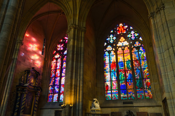 Obraz premium Stained glass windows of St. Vitus Cathedral in Prague Castle, Prague, Czech Republic