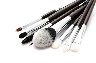 Various set of professional makeup brushes isolated