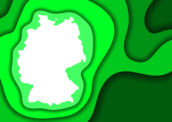 Germany map abstract schematic from green layers paper cut 3D waves and shadows one over the other. Layout for banner, poster, greeting card. Vector illustration.