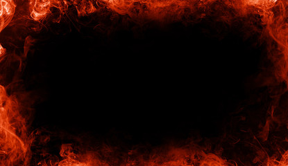 Fototapeta na wymiar Abstract flames frame . Border on isolated black background.