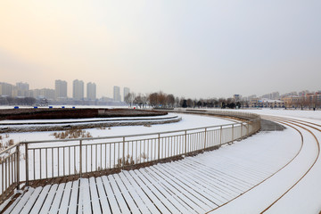 Obraz premium Urban buildings in the snow, China