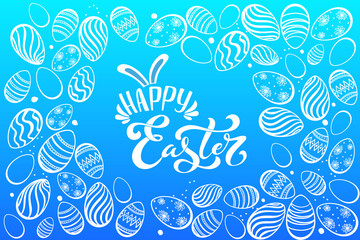 Happy Easter handwritten lettering typography. Hand drawn design elements. Logos and emblems for invitation, card. Vector illustration.