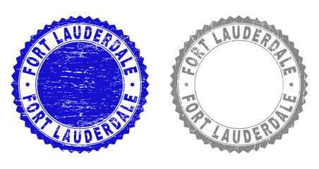 Obraz premium Grunge FORT LAUDERDALE stamp seals isolated on a white background. Rosette seals with distress texture in blue and grey colors.