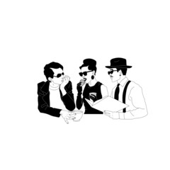 Fototapeta premium A couple of men and women, fashionable young girl in glasses, brutal guy in stylish clothes, people with coffee, a book or a newspaper
